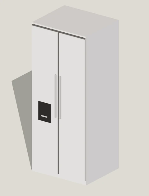 3D render of the American fridge freezer from Free Room Planner: a side-by-side fridge freezer with two full-height doors and a water dispenser