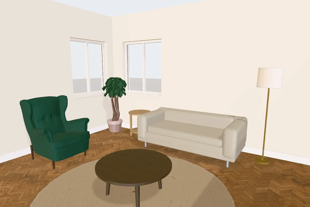 Living room with walls painted Behr Blank Canvas