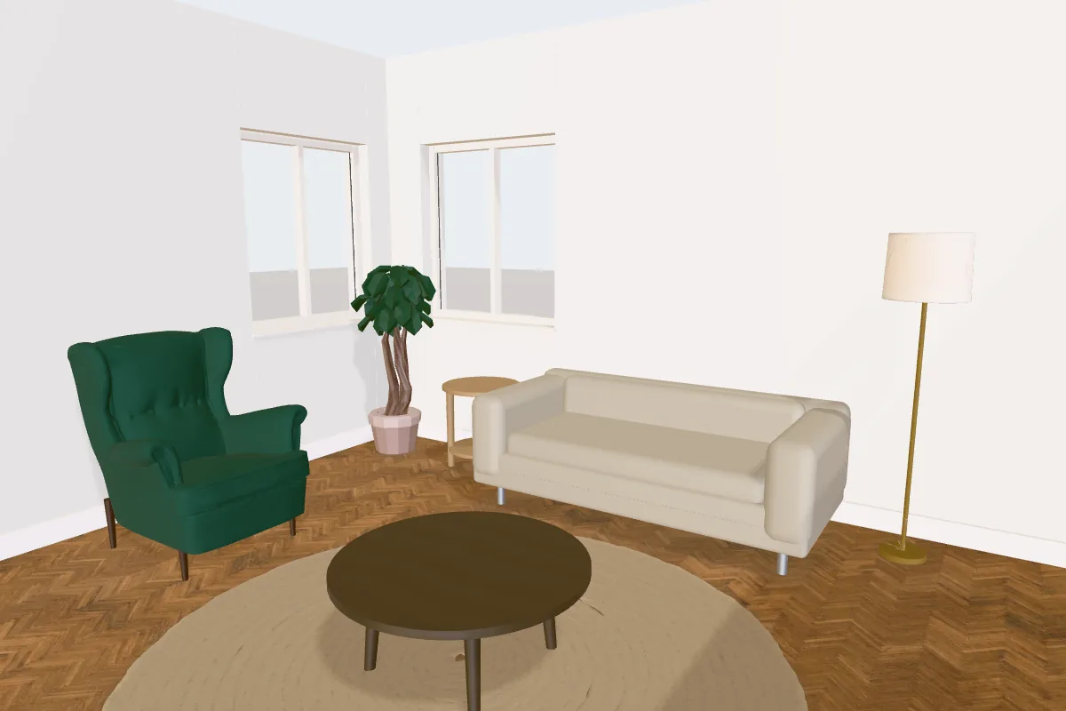 Living room with walls painted Benjamin Moore Decorator's White