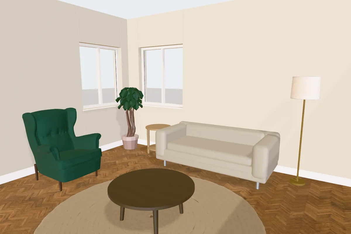 Living room with walls painted Benjamin Moore Edgecomb Gray