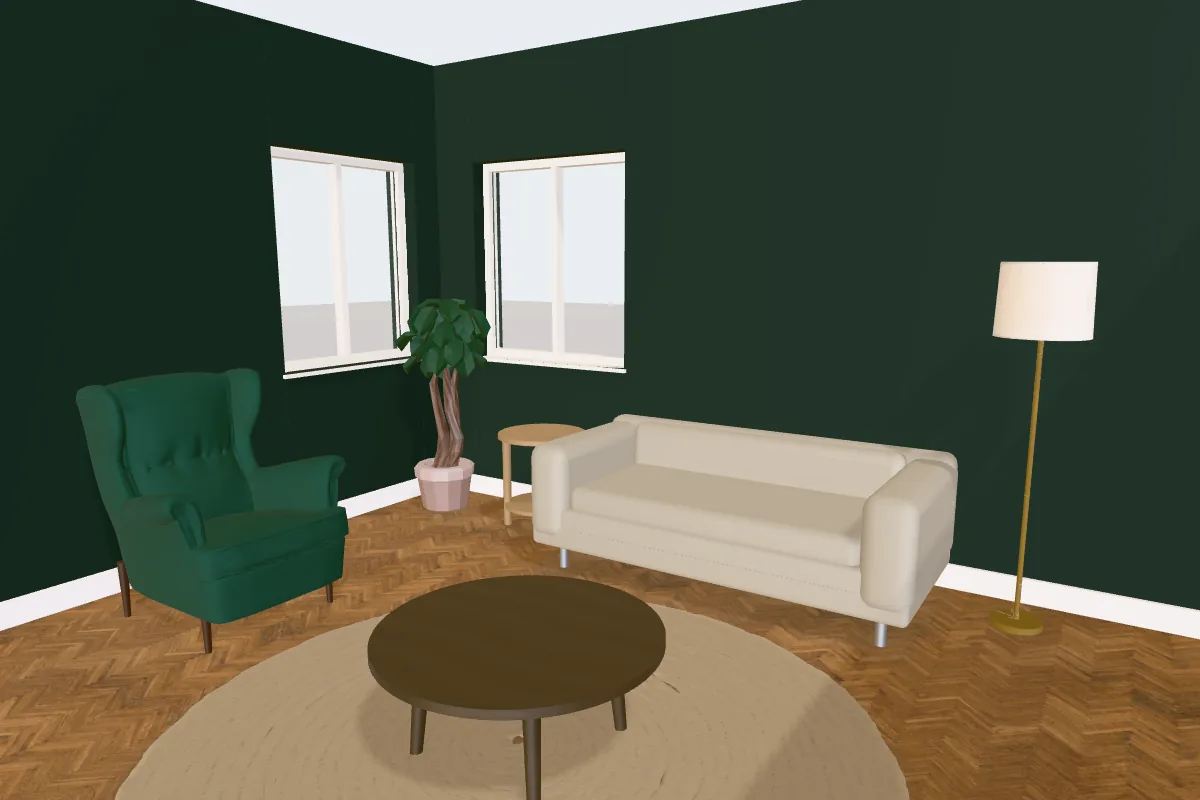 Living room with walls painted Benjamin Moore Essex Green