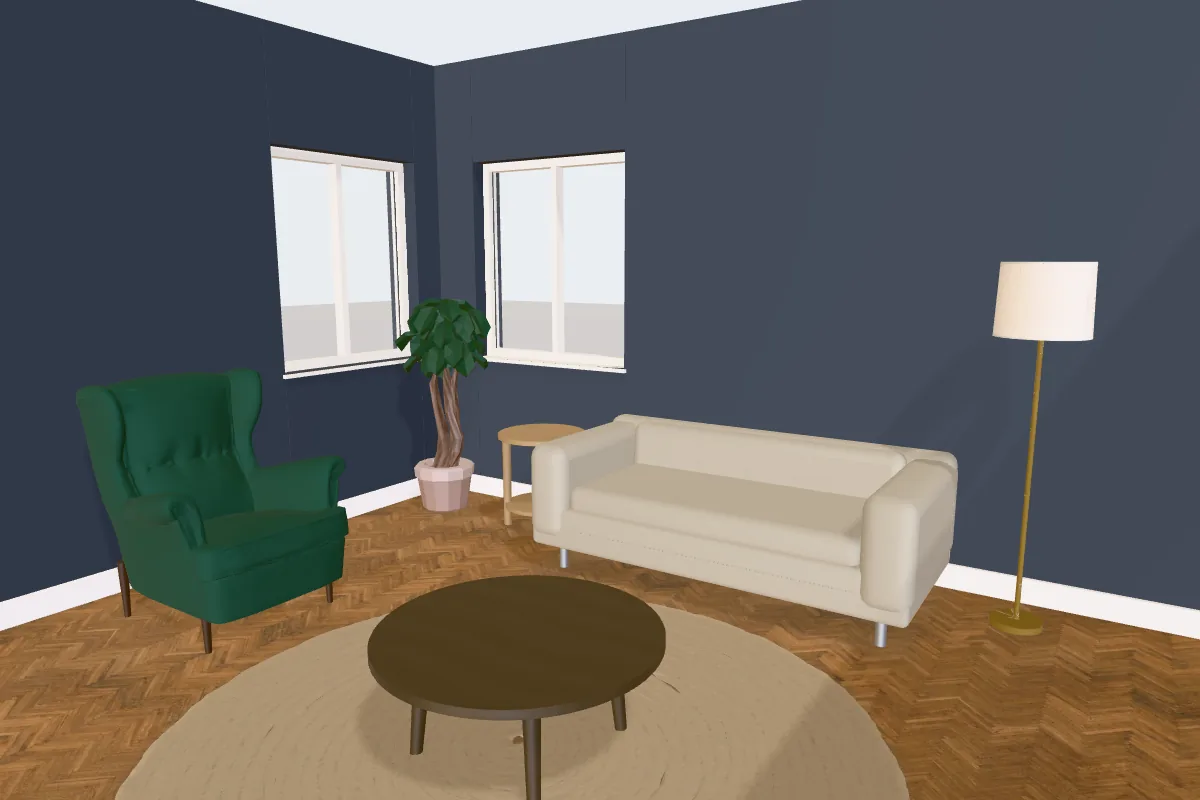 Living room with walls painted Benjamin Moore Hale Navy