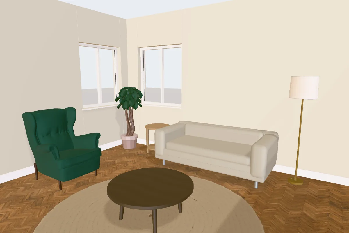 Living room with walls painted Benjamin Moore Natural Cream