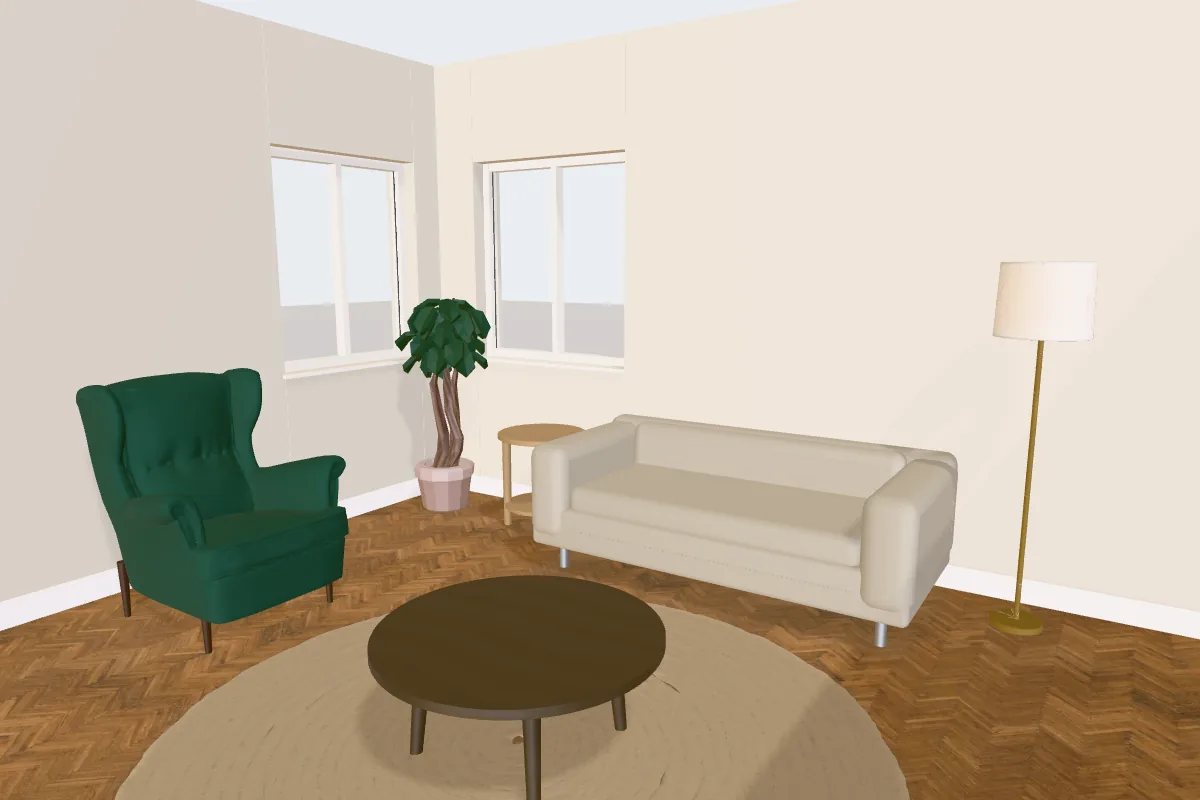 Living room with walls painted Benjamin Moore Pale Oak