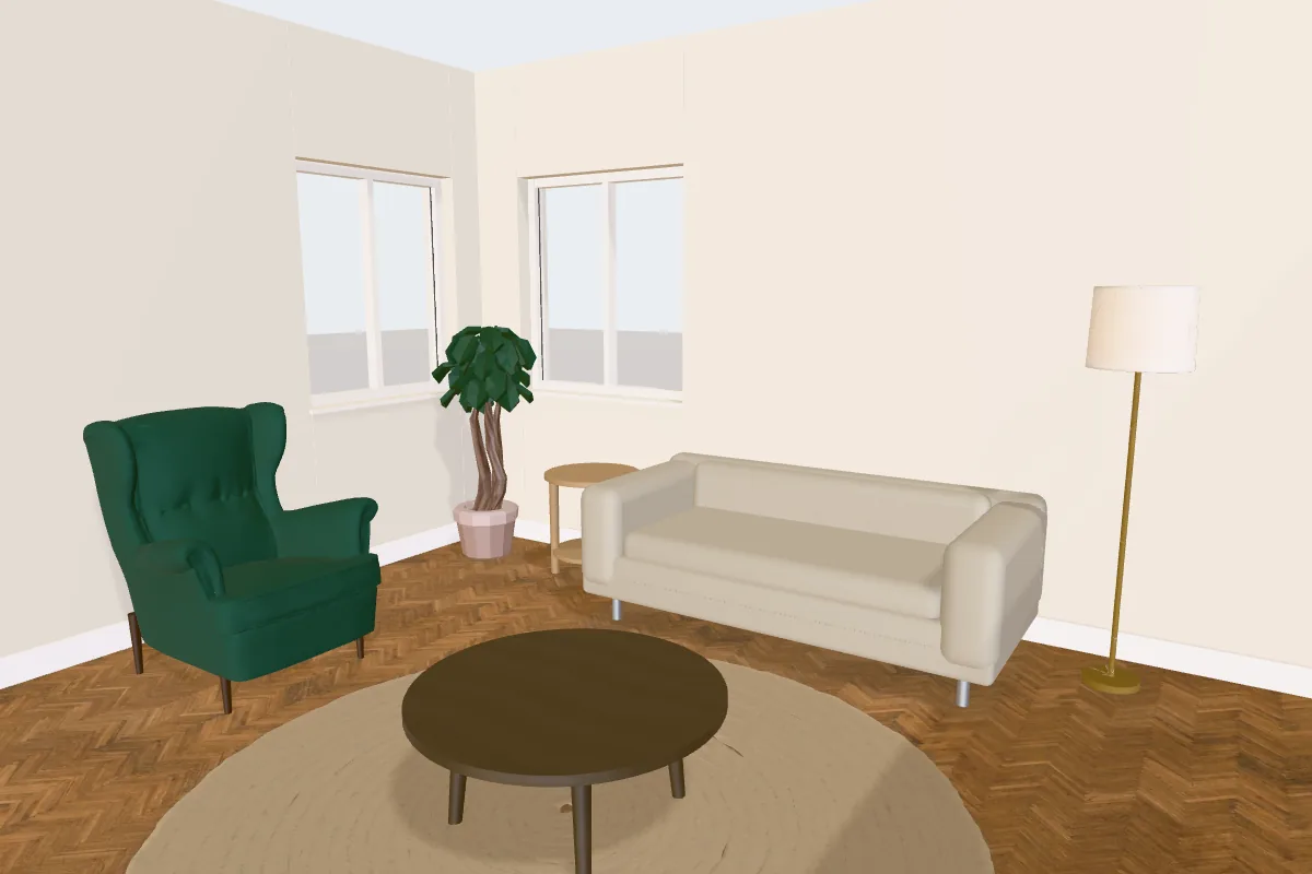 Living room with walls painted Benjamin Moore Seapearl