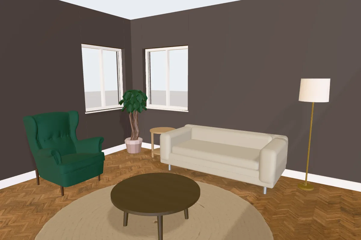 Living room with walls painted Benjamin Moore Silhouette
