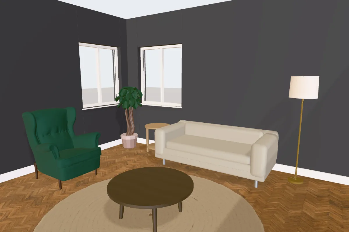 Living room with walls painted Benjamin Moore Wrought Iron