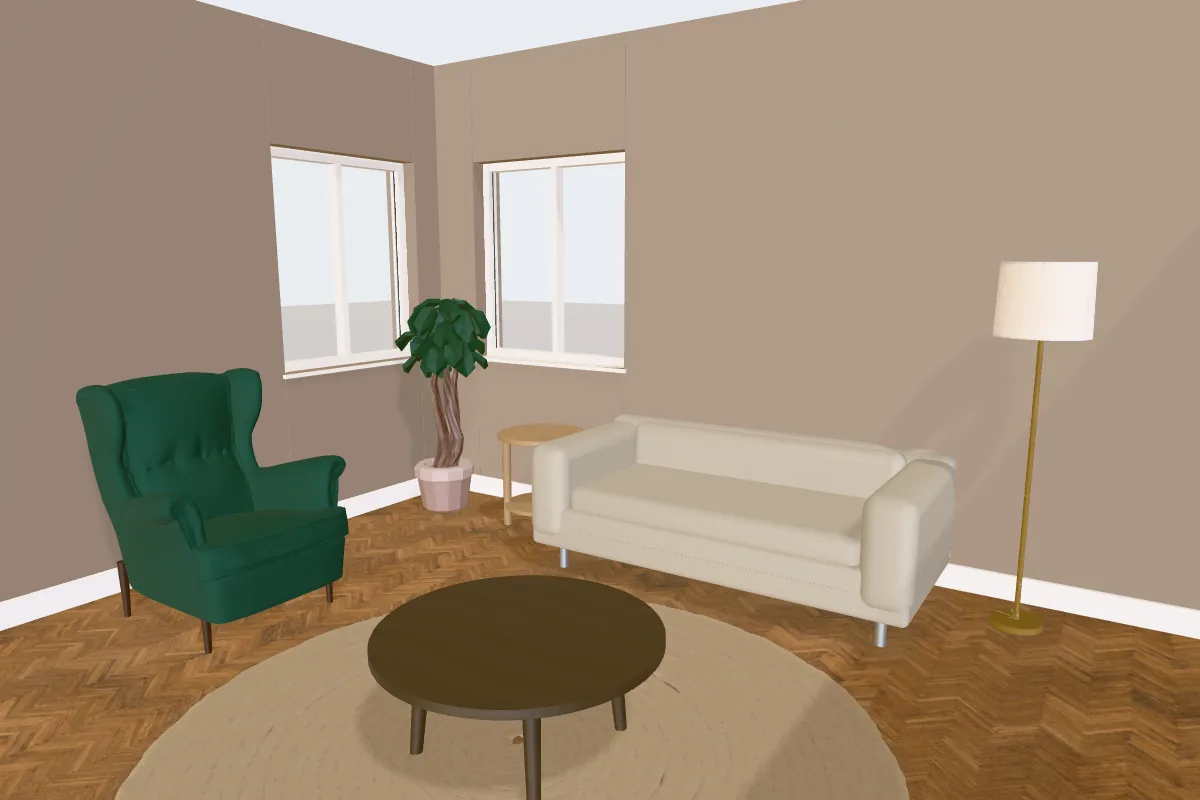 Living room with walls painted Dulux Brave Ground