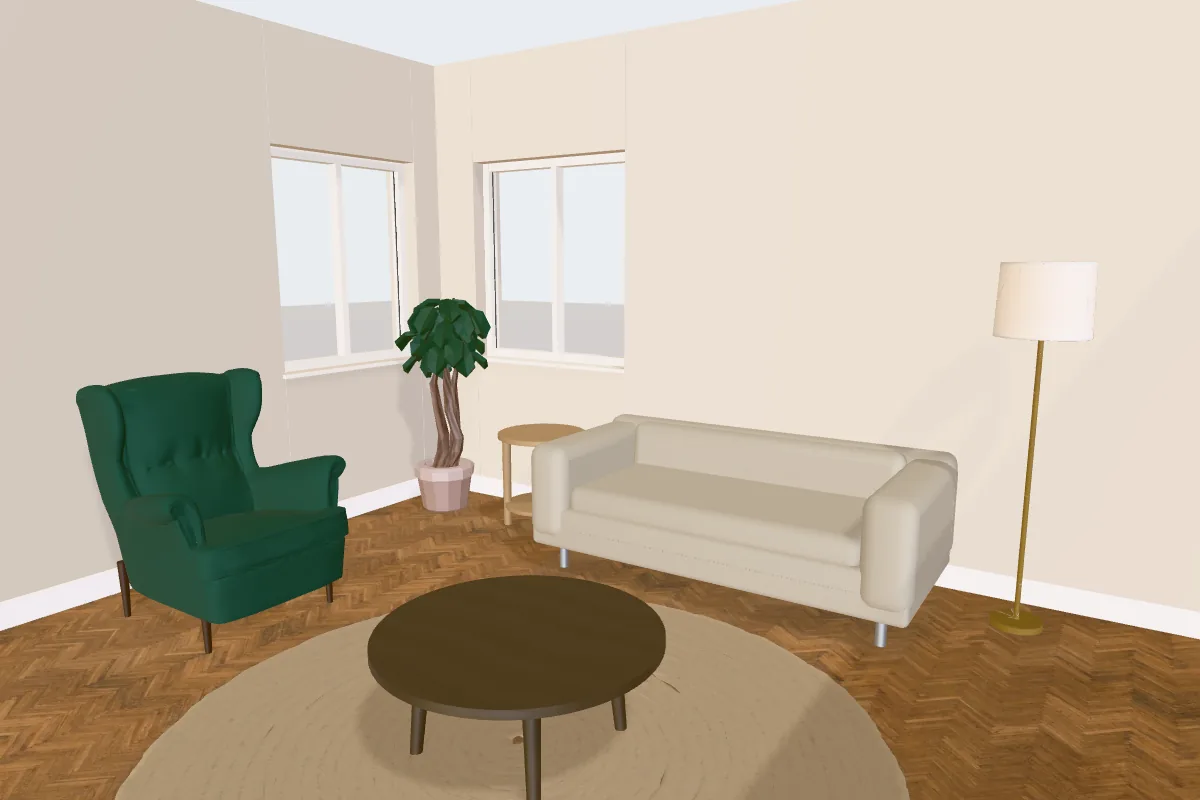 Living room with walls painted Dulux Egyptian Cotton