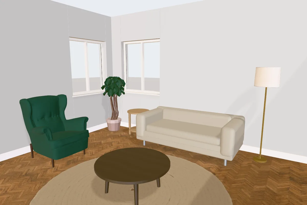 Living room with walls painted Dulux Goose Down