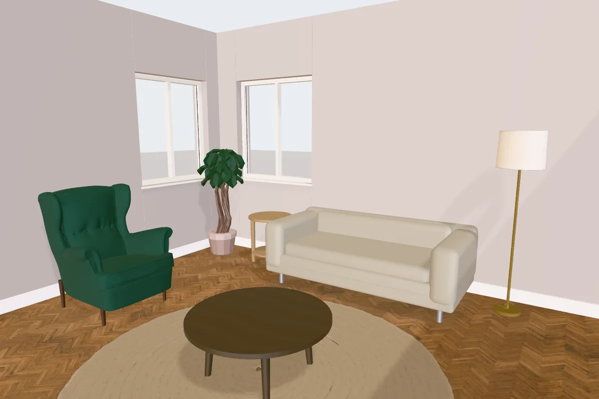 Living room with walls painted Dulux Perfectly Taupe
