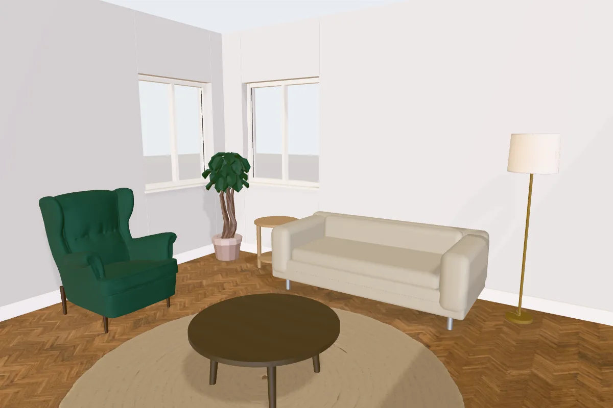Living room with walls painted Dulux Polished Pebble