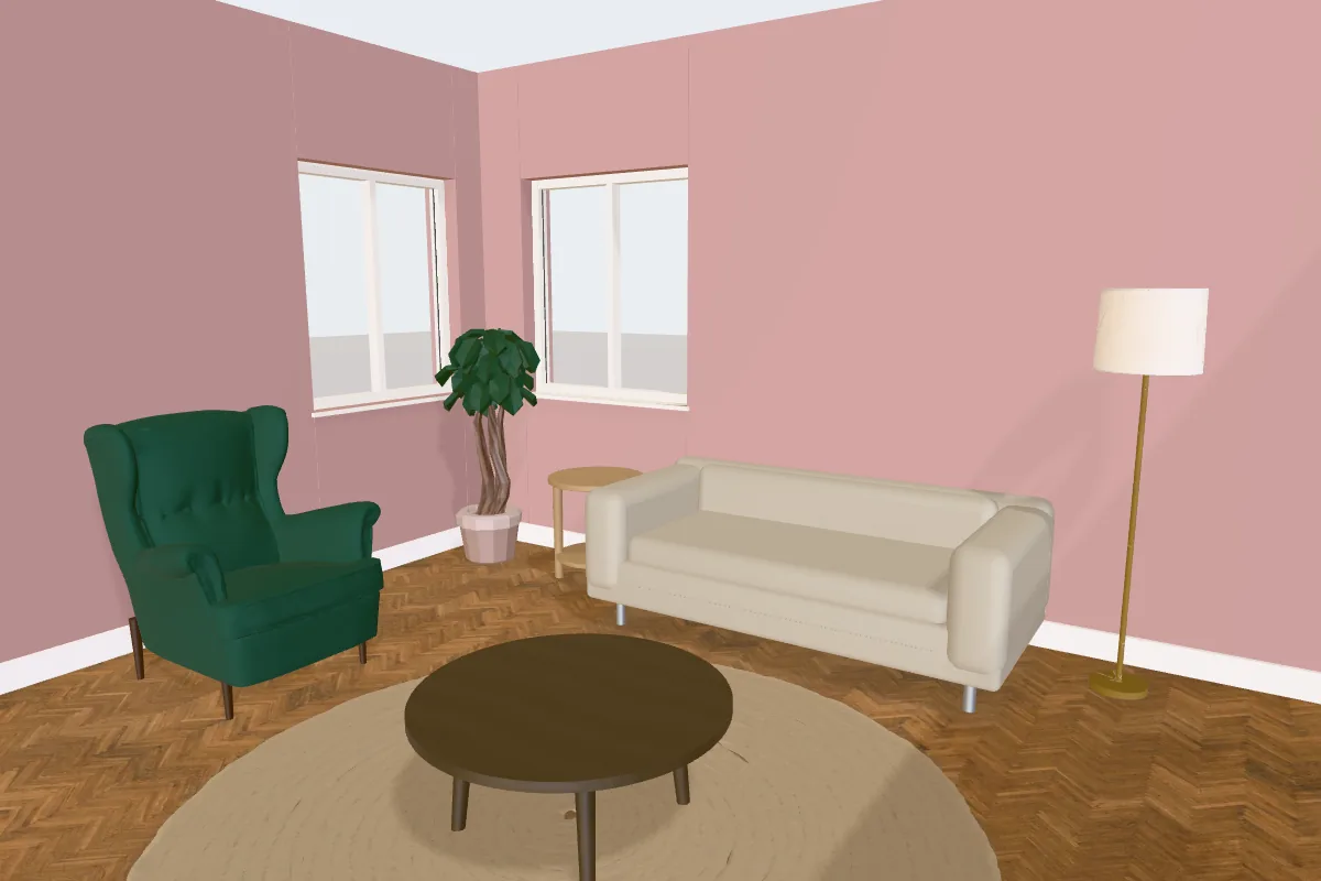 Living room with walls painted Dulux Pressed Petal