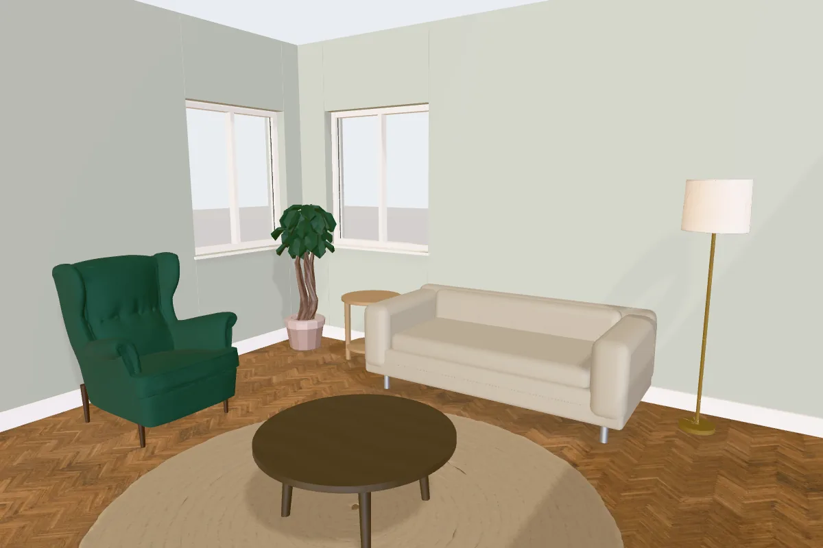Living room with walls painted Dulux Tranquil Dawn