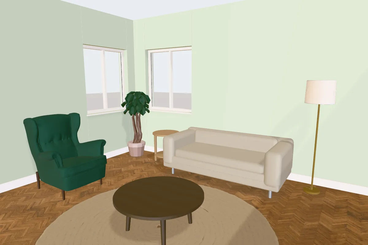 Living room with walls painted Dulux Willow Tree