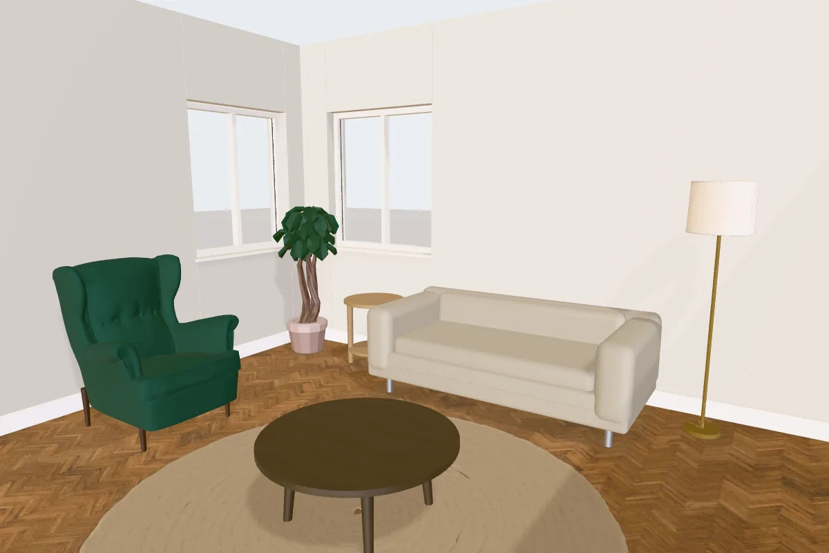 Living room with walls painted Farrow & Ball Ammonite