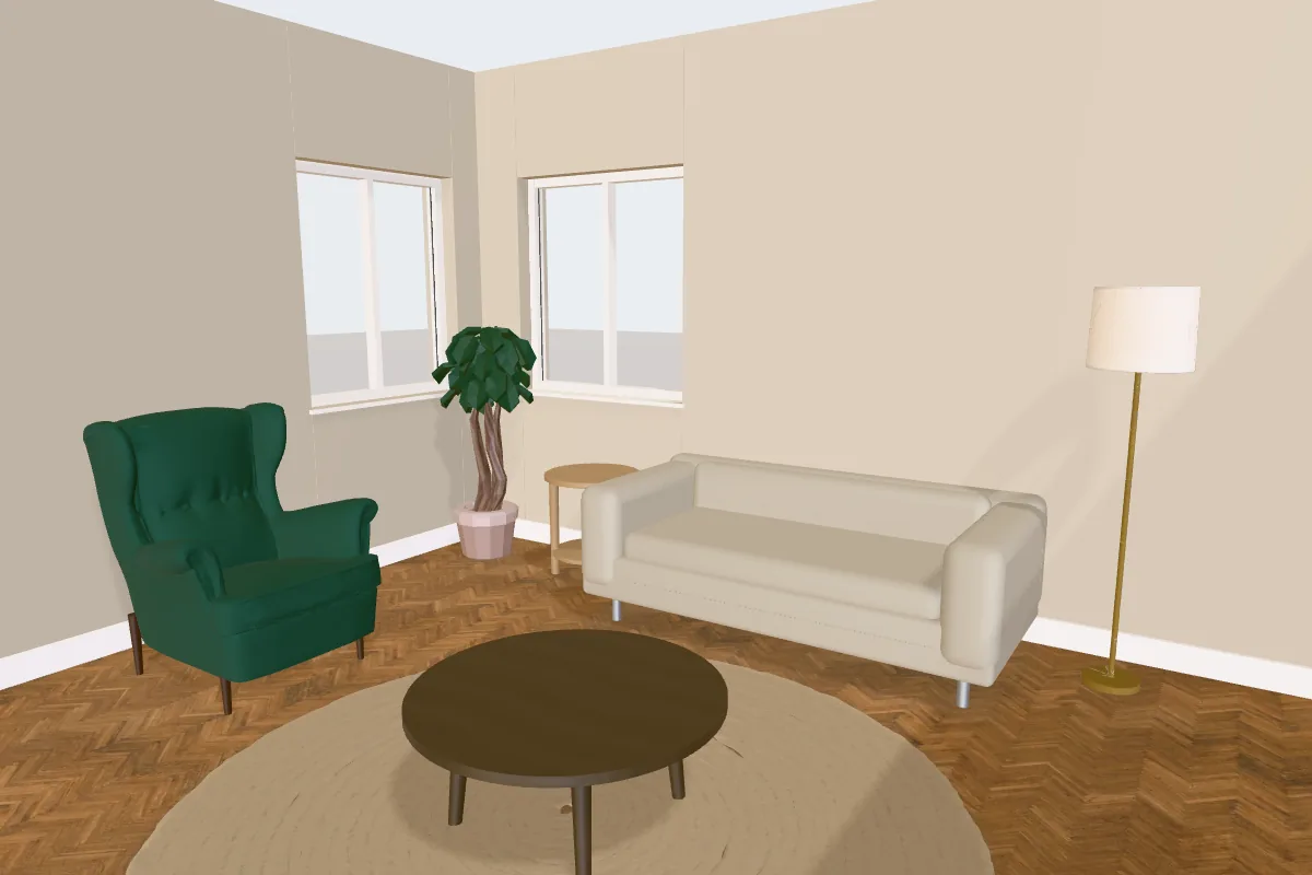 Living room with walls painted Farrow & Ball Drop Cloth