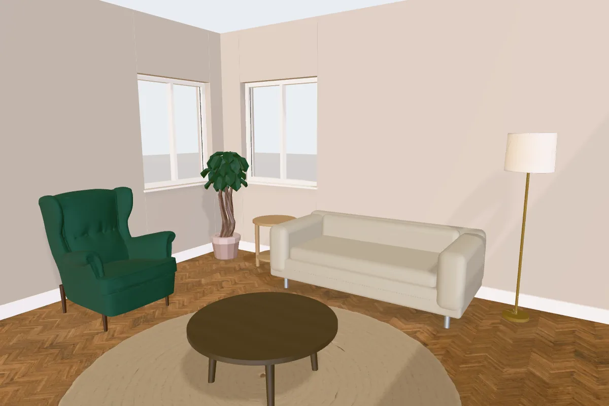 Living room with walls painted Farrow & Ball Elephant's Breath