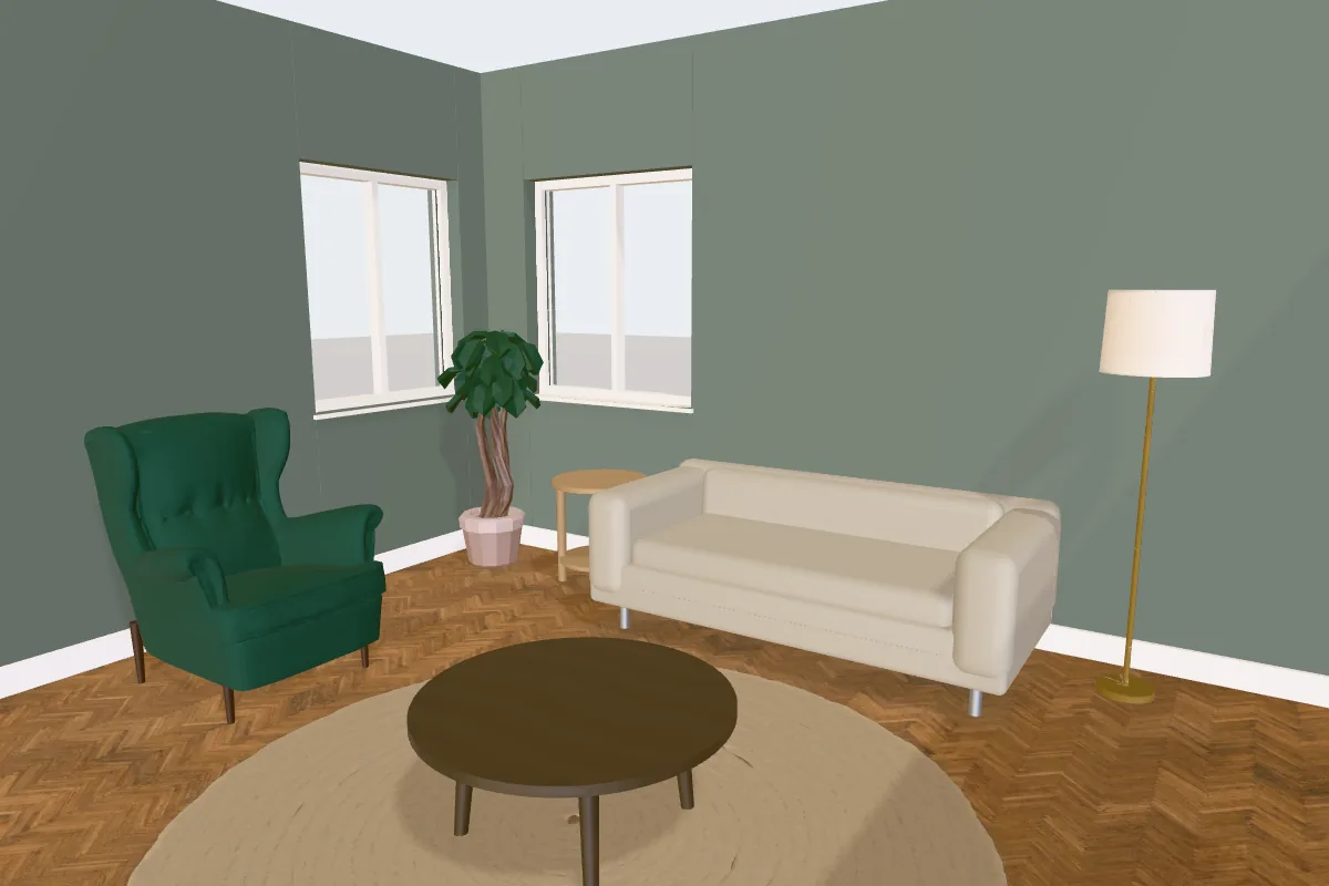 Living room with walls painted Farrow & Ball Green Smoke