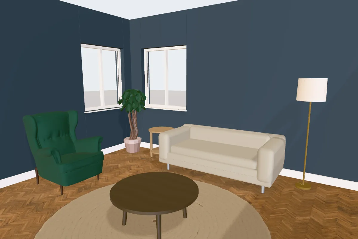 Living room with walls painted Farrow & Ball Hague Blue