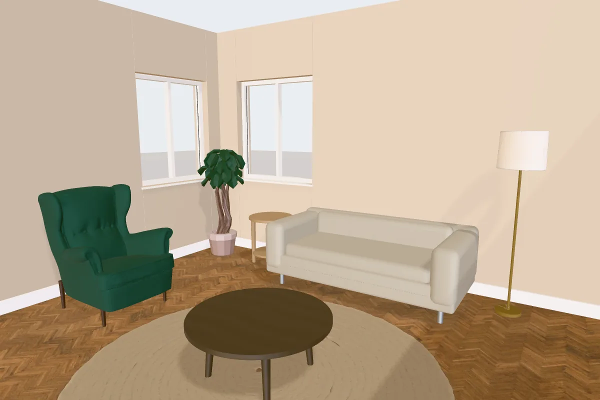 Living room with walls painted Farrow & Ball Oxford Stone