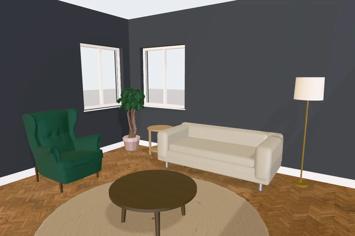 Living room with walls painted Farrow & Ball Railings