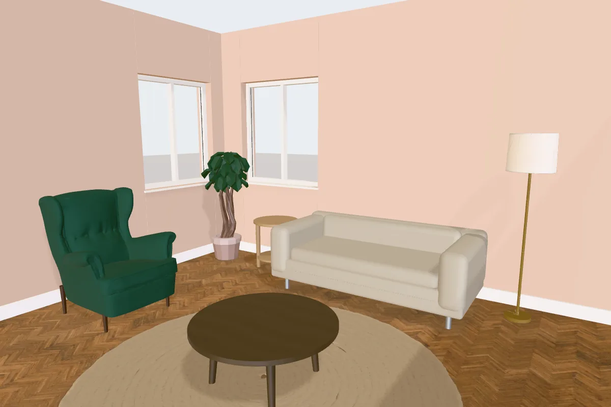 Living room with walls painted Farrow & Ball Setting Plaster