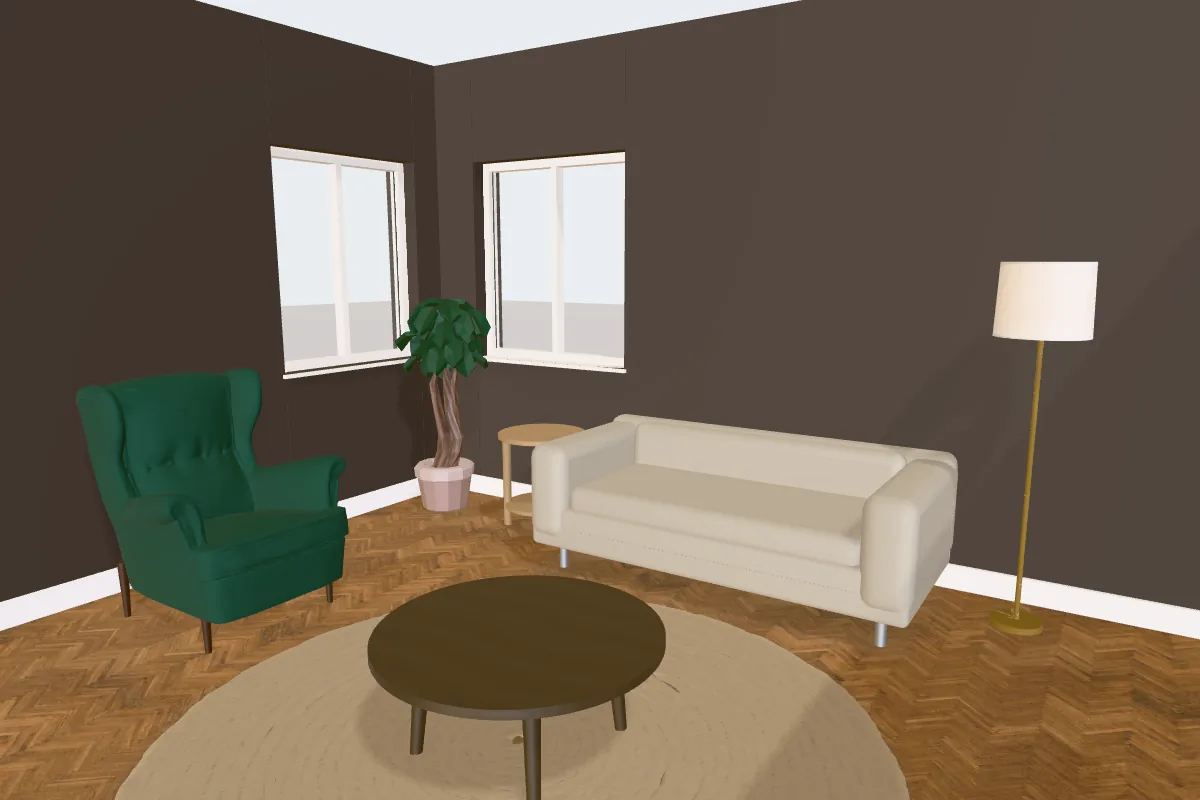 Living room with walls painted Sherwin-Williams Black Fox