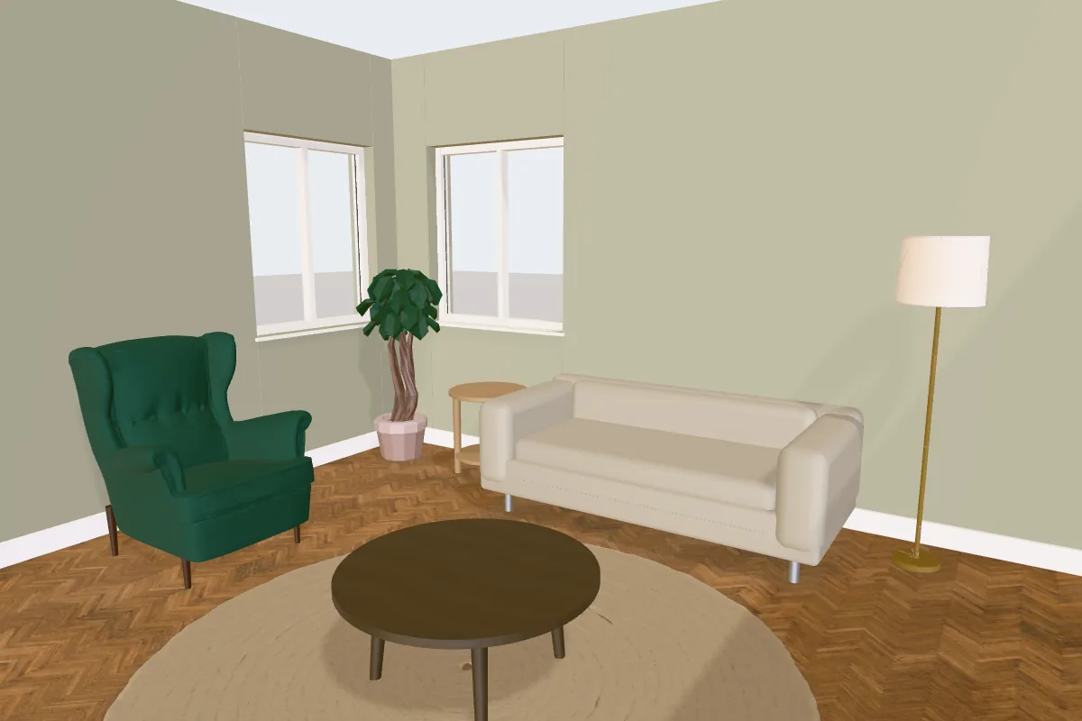 Living room with walls painted Sherwin-Williams Clary Sage