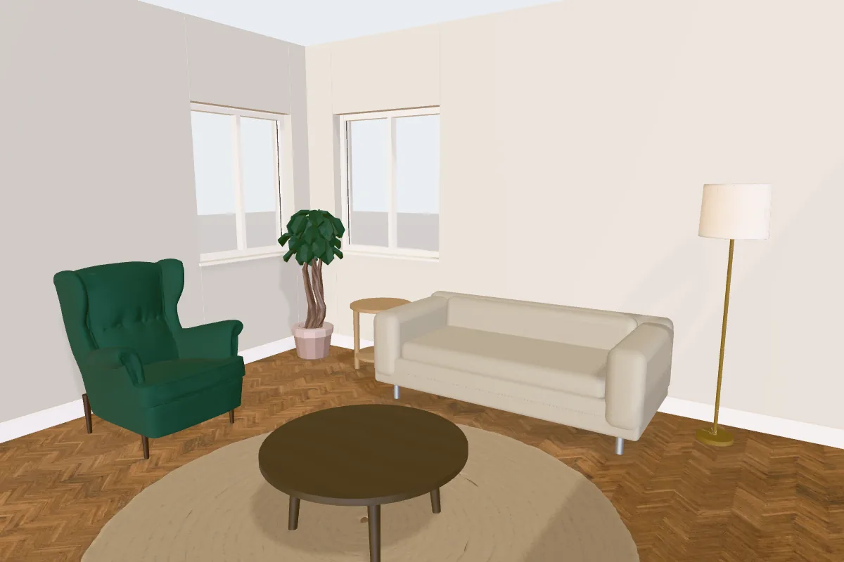 Living room with walls painted Sherwin-Williams Crushed Ice
