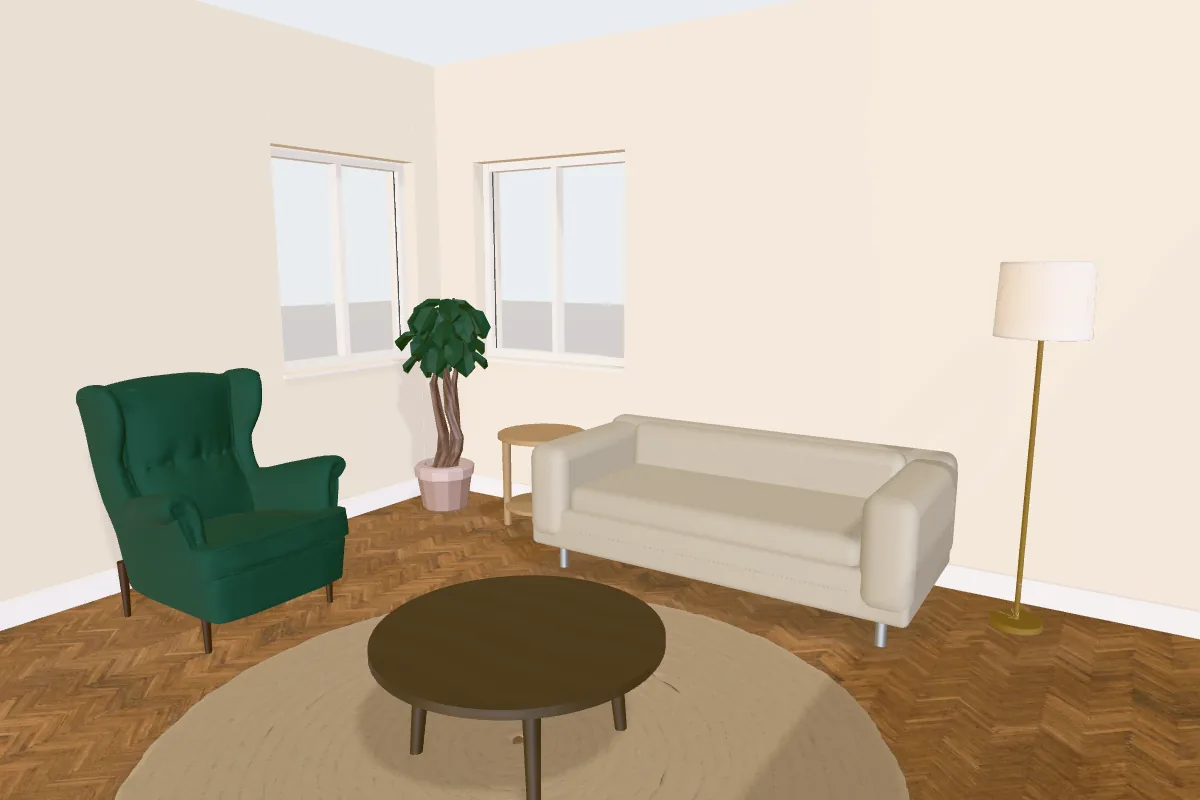 Living room with walls painted Sherwin-Williams Dover White