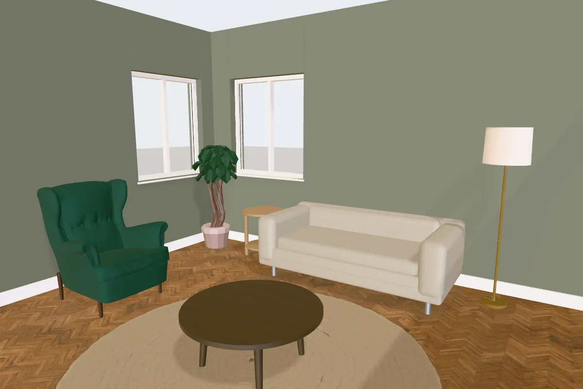 Living room with walls painted Sherwin-Williams Dried Thyme