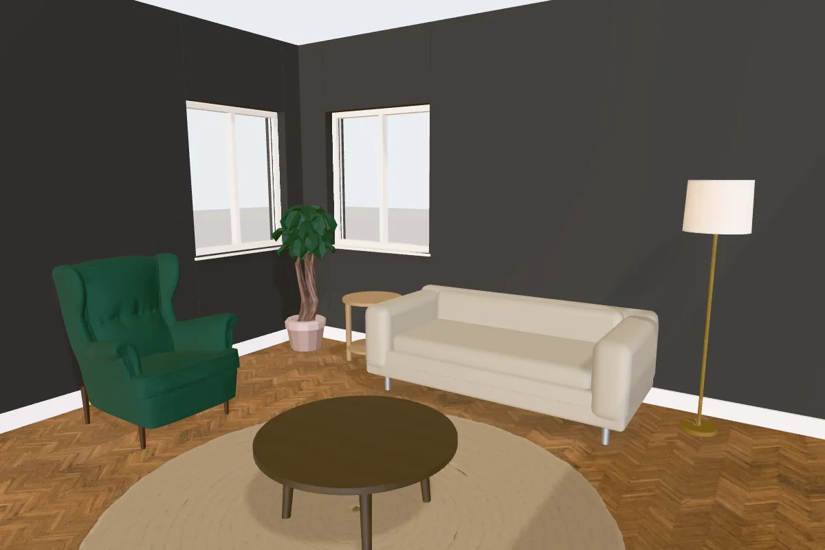 Living room with walls painted Sherwin-Williams Iron Ore
