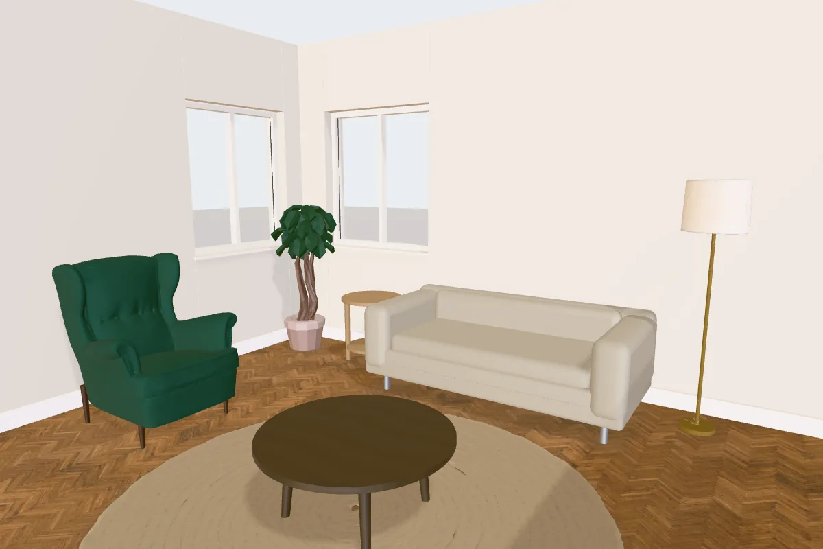 Living room with walls painted Sherwin-Williams Origami White