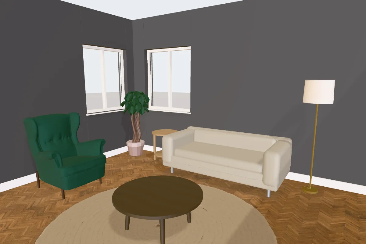 Living room with walls painted Sherwin-Williams Peppercorn