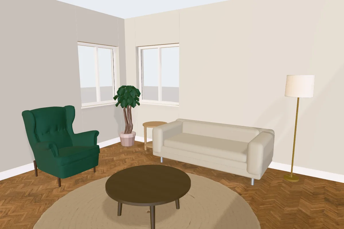 Living room with walls painted Sherwin-Williams Repose Gray