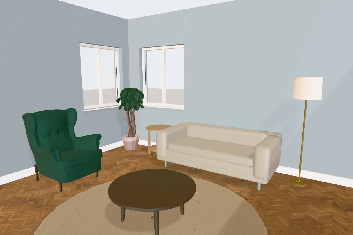 Living room with walls painted Sherwin-Williams Stardew