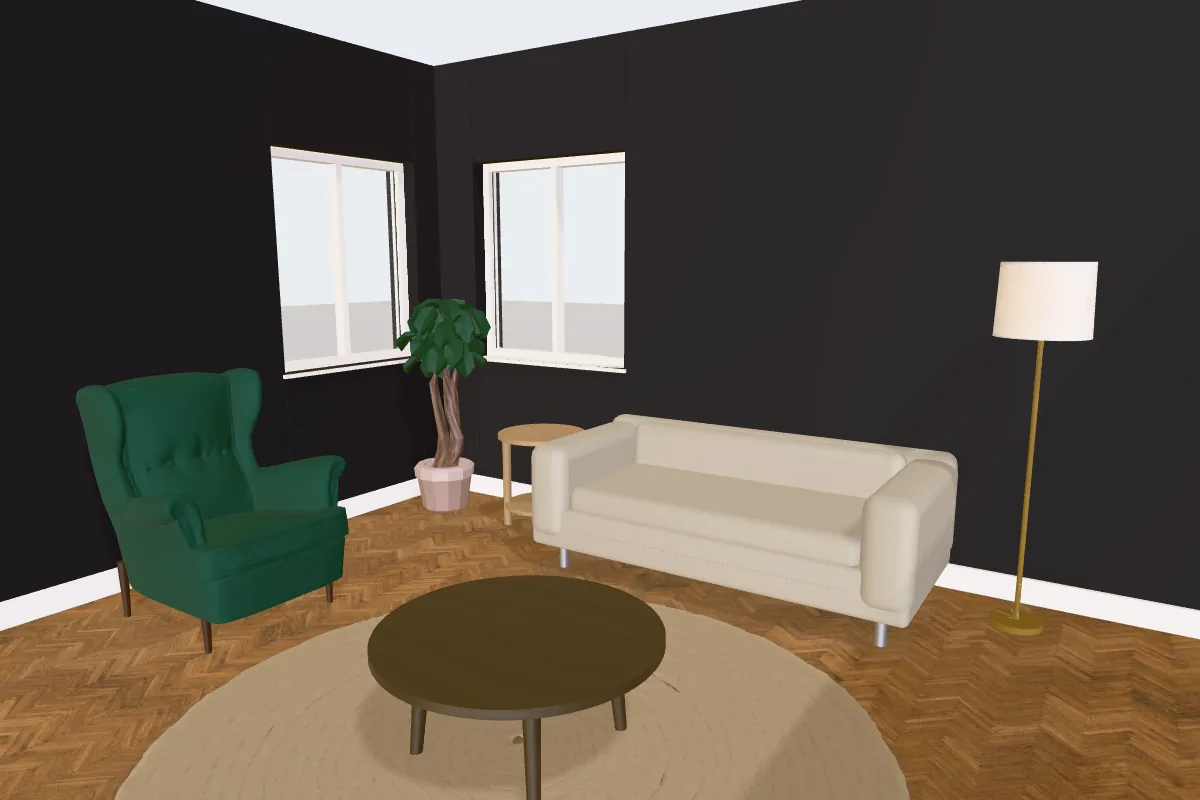 Living room with walls painted Sherwin-Williams Tricorn Black