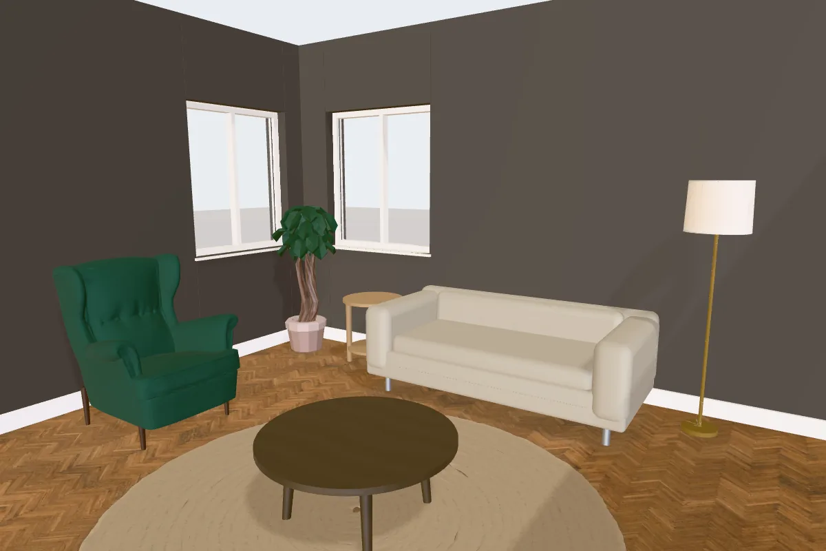 Living room with walls painted Sherwin-Williams Urbane Bronze