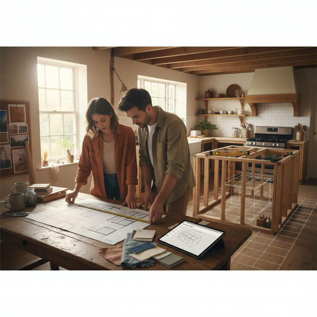 Editorial hero image illustrating: Kitchen Island Dimensions & Layout Planning Guide