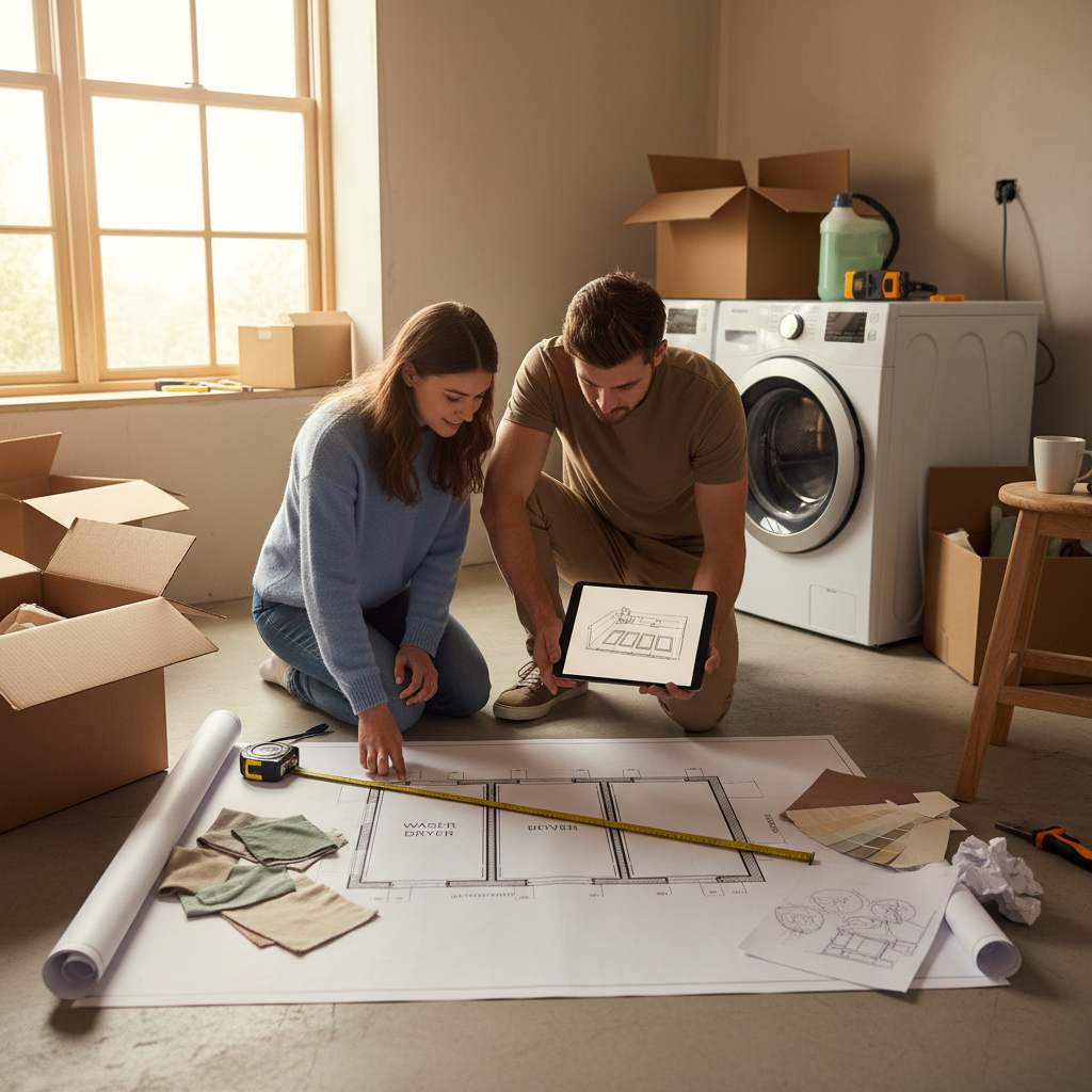 Editorial hero image illustrating: How to Plan a Utility Room Layout With Washer Dryer