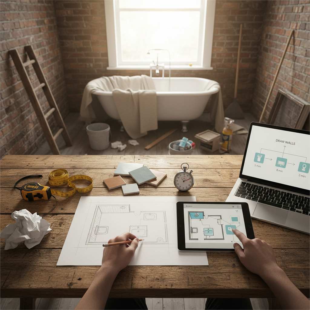 Editorial hero image illustrating: What's a Quick Way to Create a Bathroom Floor Plan?